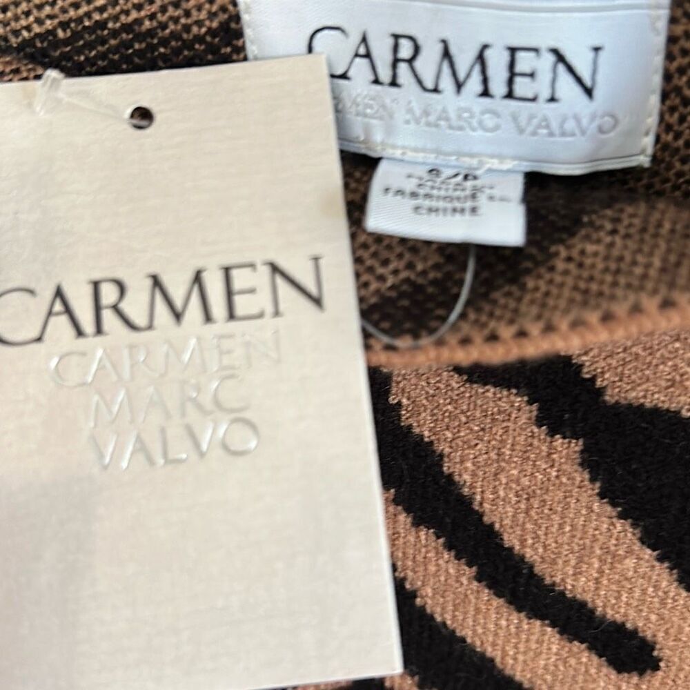 NWT Carmen Marc Valvo sleeveless mock turtleneck sweater brown black zebra size - Picture 4 of 4